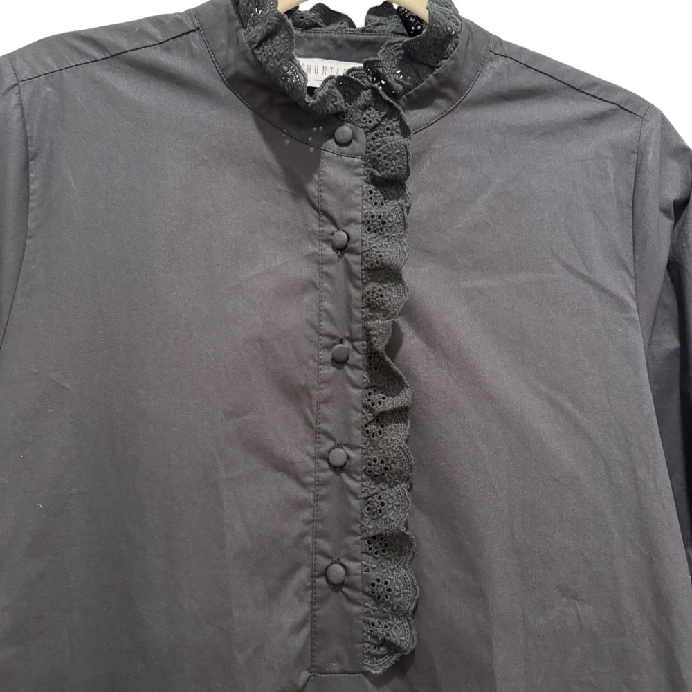 Hunter Bell Carter Mini Dress Lace Cotton Poplin Preppy Dark Academia Black Sz S - Picture 7 of 15